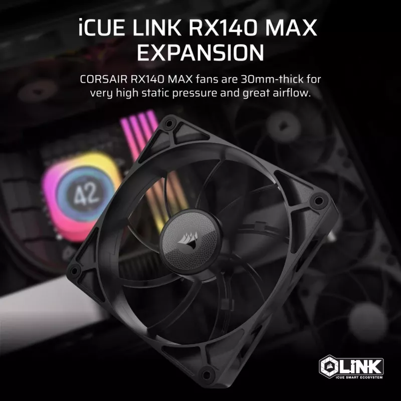 CORSAIR iCUE Link RX140 MAX 140-mm-PWM-Lüfter, dick, Erweiterung