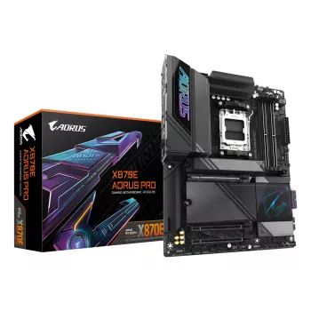 GIGABYTE X870E AORUS PRO Mainboard - Unterstützt AMD Ryzen 9000 CPUs, 16+2+2 Phasen Digital VRM, bis zu 8000MHz DDR5 (OC), 3xPCIe 5.0 + 1xPCIe 4.0, Wi-Fi 7, 2.5GbE LAN, USB 4