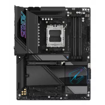 GIGABYTE X870E AORUS PRO Mainboard - Unterstützt AMD Ryzen 9000 CPUs, 16+2+2 Phasen Digital VRM, bis zu 8000MHz DDR5 (OC), 3xPCIe 5.0 + 1xPCIe 4.0, Wi-Fi 7, 2.5GbE LAN, USB 4