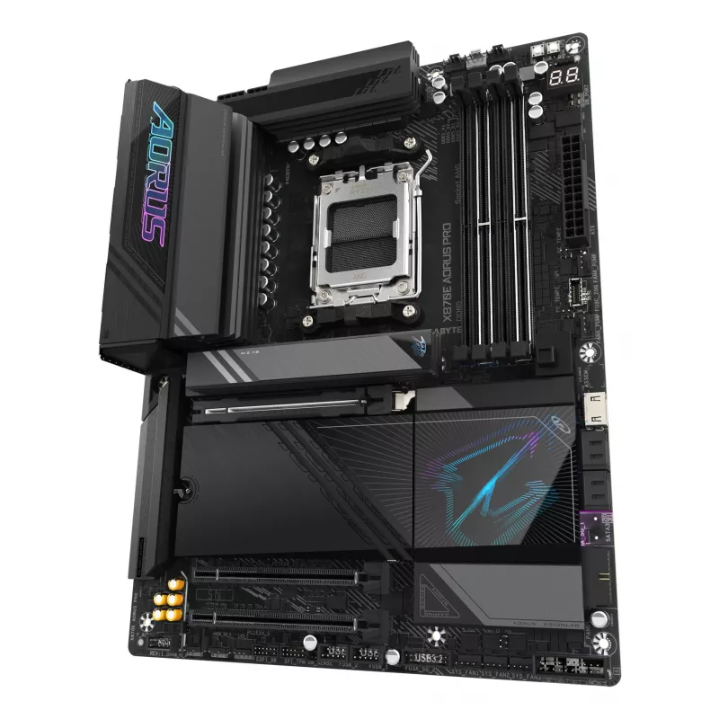 GIGABYTE X870E AORUS PRO Mainboard - Unterstützt AMD Ryzen 9000 CPUs, 16+2+2 Phasen Digital VRM, bis zu 8000MHz DDR5 (OC), 3xPCIe 5.0 + 1xPCIe 4.0, Wi-Fi 7, 2.5GbE LAN, USB 4
