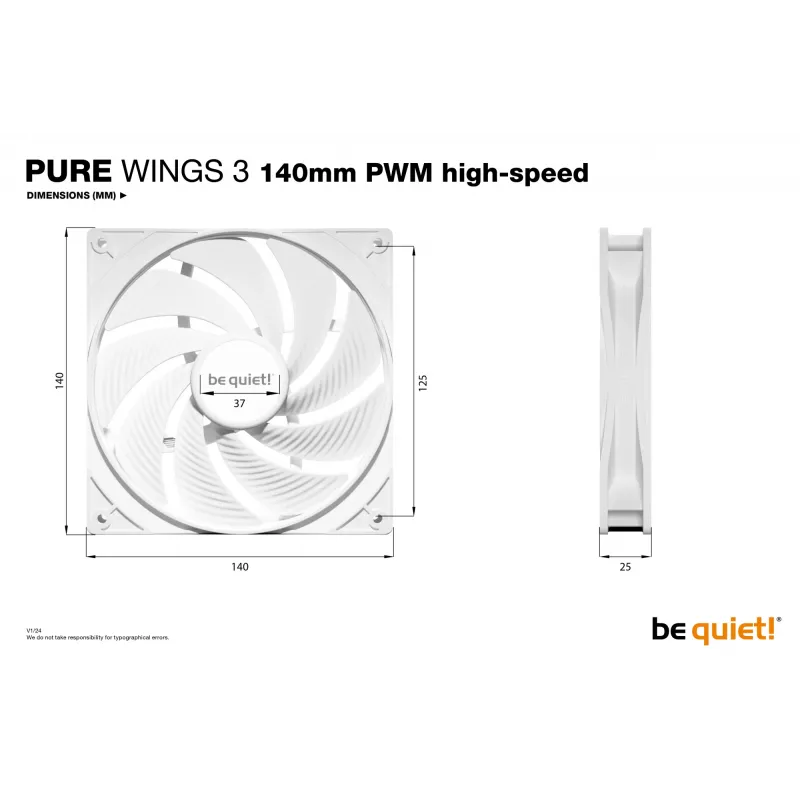 be quiet! Pure Wings 3 140mm PWM High-Speed White Computerlüfter 14 cm 1 Stück