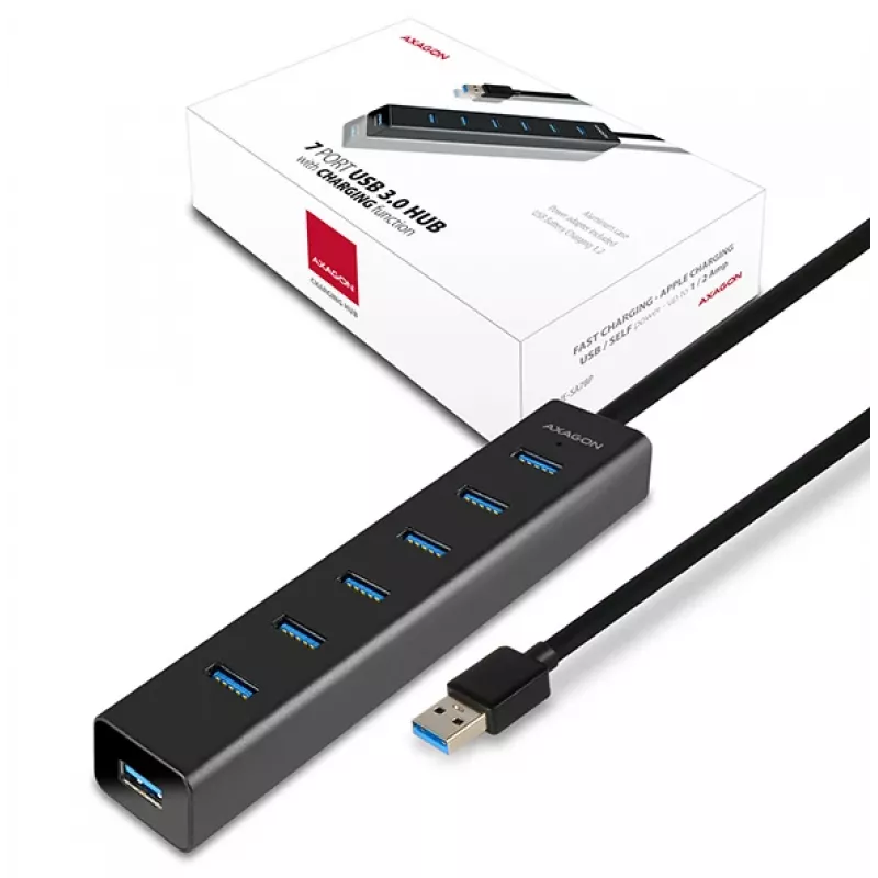 Axagon HUE-SA7BP 7x USB 3.0 ALU LADEHUB schwarz inkl. Netzteil