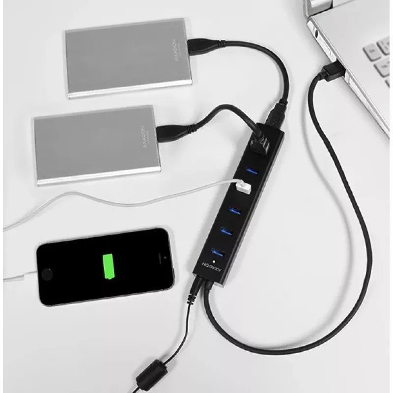 Axagon HUE-SA7BP 7x USB 3.0 ALU LADEHUB schwarz inkl. Netzteil