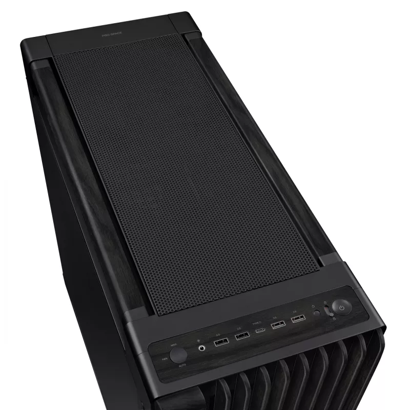 PC-Gehäuse ASUS ProArt PA602 Wood Edition Midi Tower Schwarz — EATX-Unterstützung, 45 cm GPU, 19 cm Netzteil/Kühler, 8 HDD-Schächte, USB-C