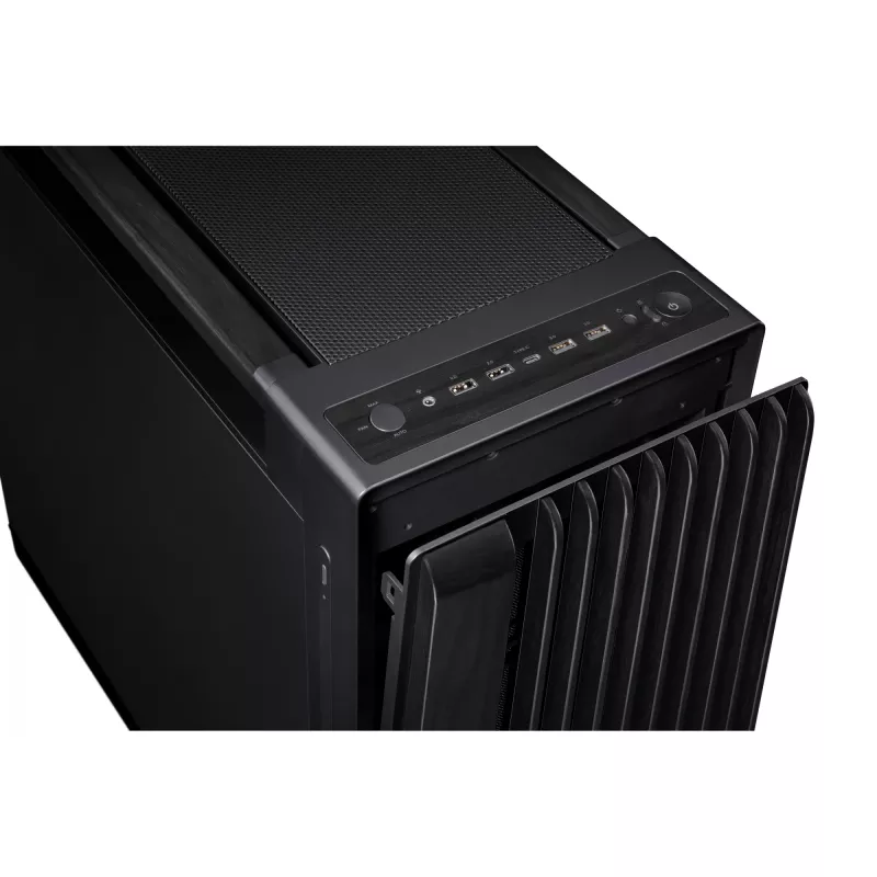 PC-Gehäuse ASUS ProArt PA602 Wood Edition Midi Tower Schwarz — EATX-Unterstützung, 45 cm GPU, 19 cm Netzteil/Kühler, 8 HDD-Schächte, USB-C