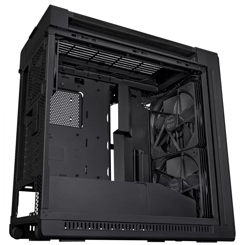 PC-Gehäuse ASUS ProArt PA602 Wood Edition Midi Tower Schwarz — EATX-Unterstützung, 45 cm GPU, 19 cm Netzteil/Kühler, 8 HDD-Schächte, USB-C