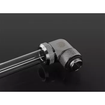 Flüssigkeitskühlungs-Anschlussstück BitsPower BP-E90RML — 90°-Drehgelenk aus Messing, 1/4-Zoll-Gewinde, silber