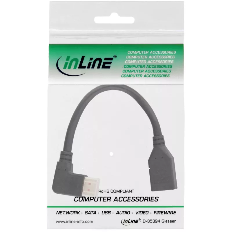 InLine DisplayPort 1.4 Adapterkabel M/F, 8K4K, links abgewinkelt, Schwarz/Gold, 0,15m