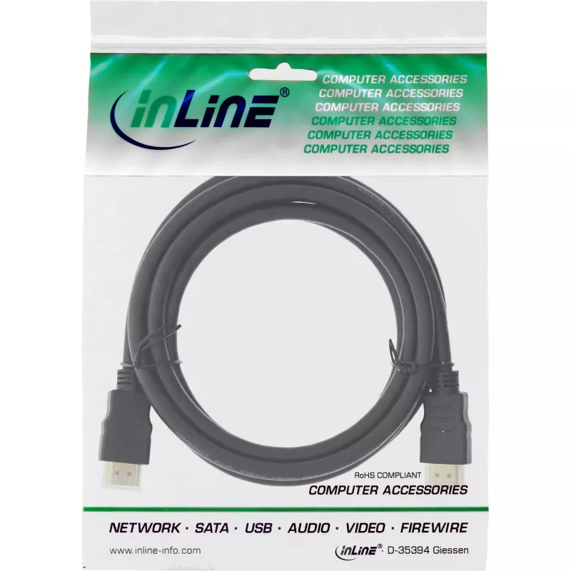 InLine High Speed HDMI-Kabel mit Ethernet Premium 4K2K Stecker / Stecker schwarz 0,5 m