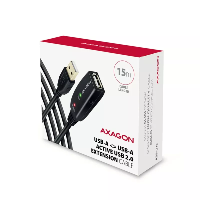Axagon ADR-215 USB 2.0 A-M -> A-F aktives Verlängerungs-/Repeaterkabel 15 m