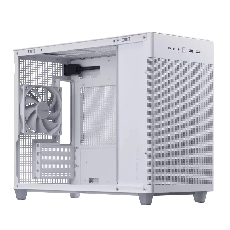PC-Gehäuse ASUS AP201 PRIME CASE TG WEISS Mini Tower — micro ATX, gehärtetes Glas, 3×3,5-Zoll-Schächte, 1×2,5 Zoll, USB-A×2, USB-C×1