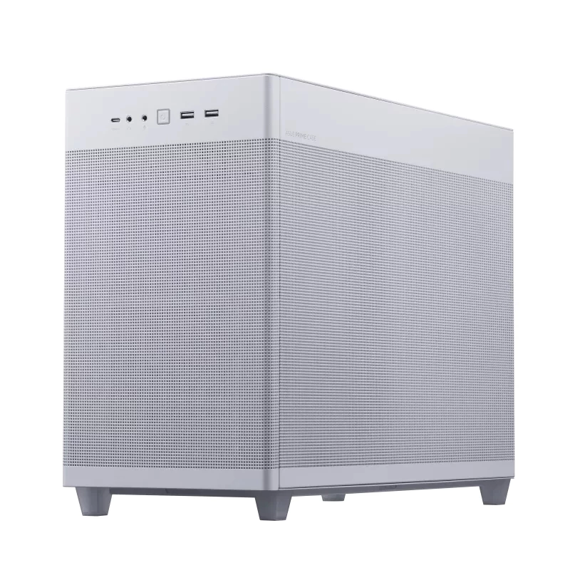 PC-Gehäuse ASUS AP201 PRIME CASE TG WEISS Mini Tower — micro ATX, gehärtetes Glas, 3×3,5-Zoll-Schächte, 1×2,5 Zoll, USB-A×2, USB-C×1