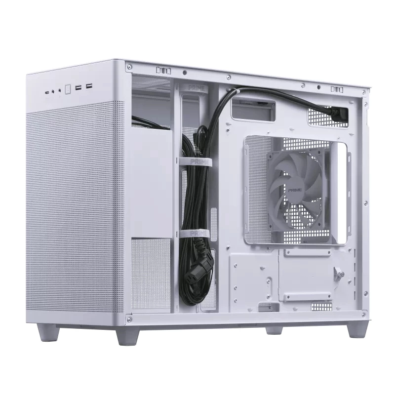 PC-Gehäuse ASUS AP201 PRIME CASE TG WEISS Mini Tower — micro ATX, gehärtetes Glas, 3×3,5-Zoll-Schächte, 1×2,5 Zoll, USB-A×2, USB-C×1