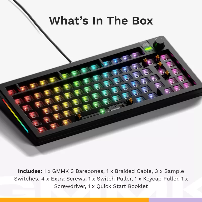 Glorious Gaming GMMK 3 75% Barebones Kabelgebunden Schwarz – ISO, 75%, Kabelgebunden, USB, RGB-LED, Schwarz