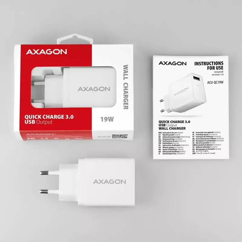 Axagon ACU-QC19W Wandladegerät 1x QC3.0/AFC/FCP/SMART 19W weiß