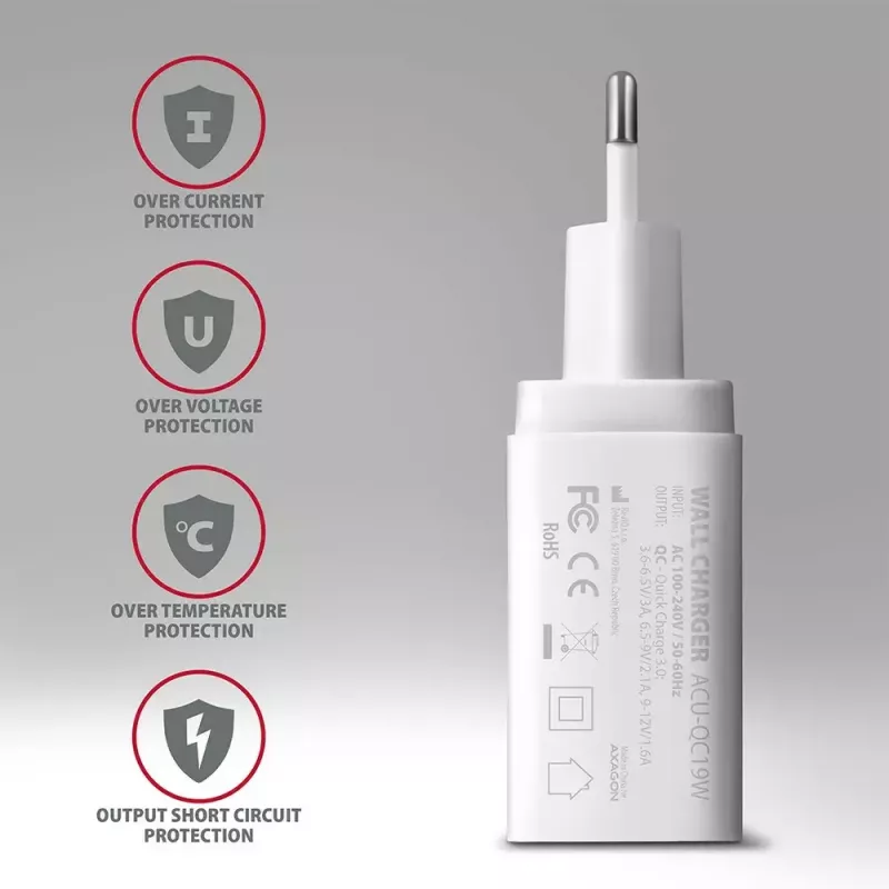 Axagon ACU-QC19W Wandladegerät 1x QC3.0/AFC/FCP/SMART 19W weiß