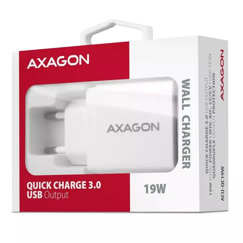 Axagon ACU-QC19W Wandladegerät 1x QC3.0/AFC/FCP/SMART 19W weiß