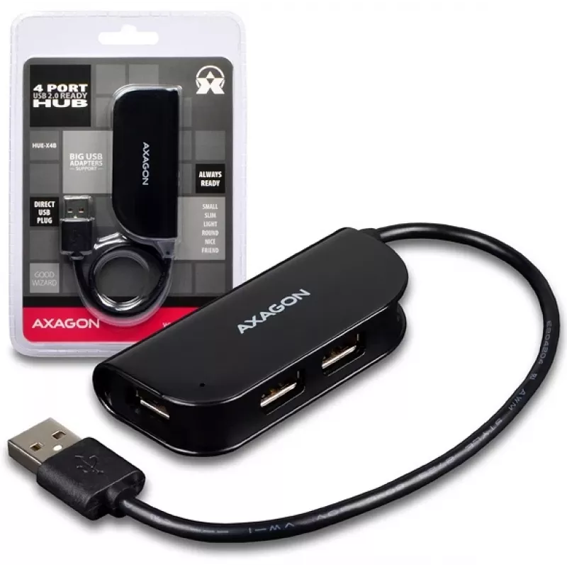 Axagon HUE-X4B Schnittstellen-Hub USB 2.0 480 Mbit/s Schwarz