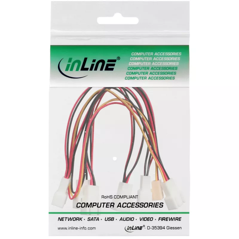 InLine-Lüfter-Adapterkabel Y-Kabel 3pol Molex Buchse / 6x 3pol Molex Stecker