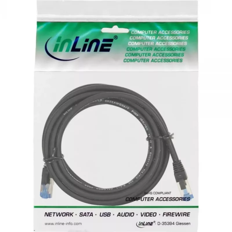 InLine Patchkabel S/FTP PiMF Cat.6A halogenfrei 500 MHz schwarz 0,5 m