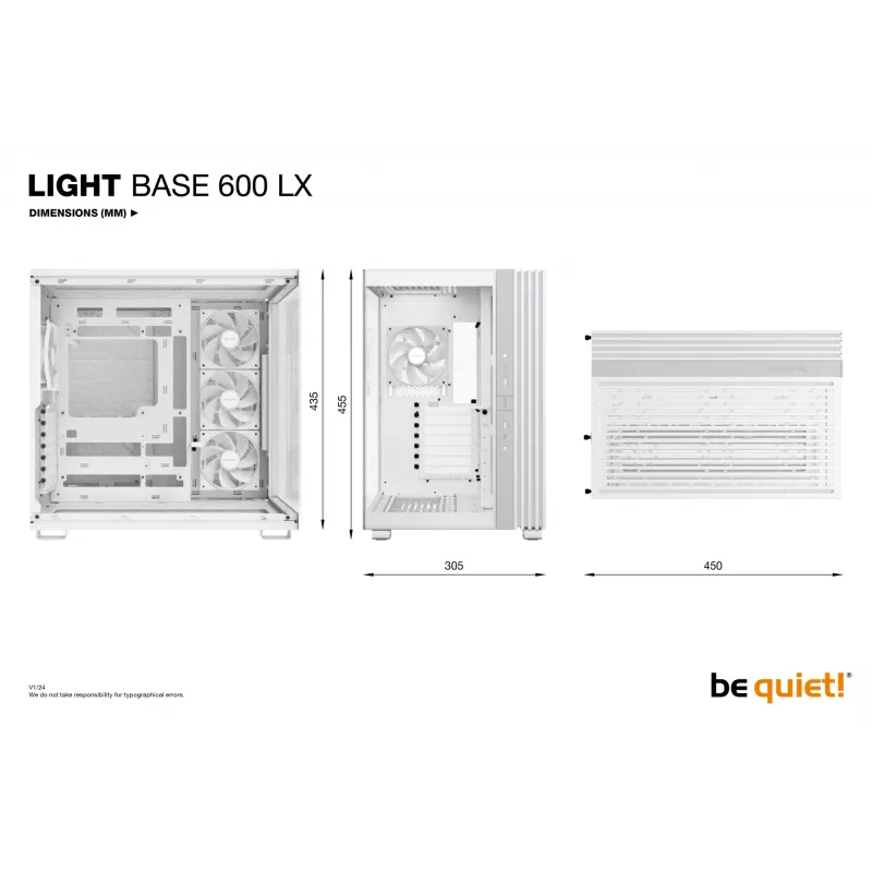 PC-Gehäuse be quiet! LIGHT BASE 600 LX Weiß Midi Tower — ATX, Seitenfenster, ARGB-Front, USB-C, unterstützt 360-mm-Radiator