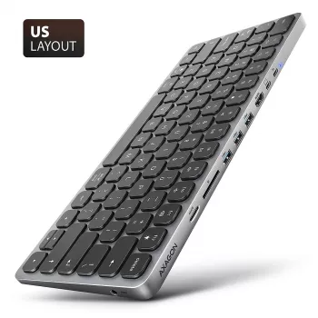 Axagon HMC-KB-US, USB 5Gbps Hub mit Tastatur, HDMI 4K/60Hz, 3x USB-A, SD/mSD, Audio, PD 100, US-Layout