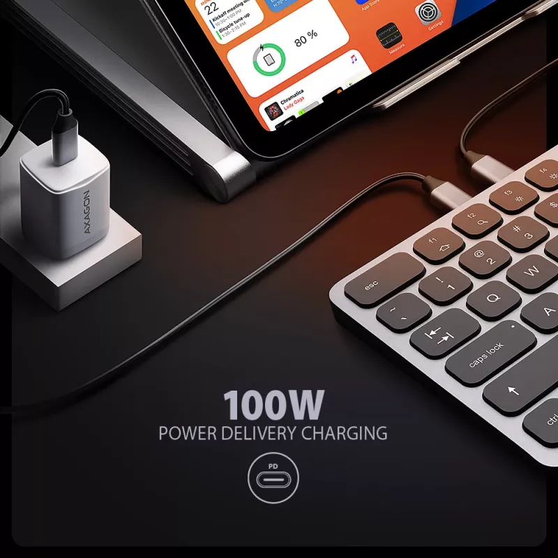 Axagon HMC-KB-US, USB 5Gbps Hub mit Tastatur, HDMI 4K/60Hz, 3x USB-A, SD/mSD, Audio, PD 100, US-Layout
