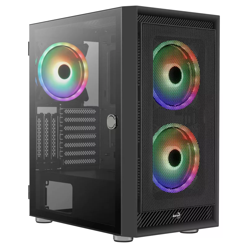 AeroCool Graphite v3 (Graphite-G-BK-v3) ACCM-PB24133.11 Midi-Tower-Gehäuse, ATX/MicroATX/Mini-ITX, Seitenteil aus gehärtetem Glas, ohne Netzteil, schwarz