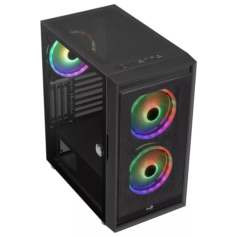 AeroCool Graphite v3 (Graphite-G-BK-v3) ACCM-PB24133.11 Midi-Tower-Gehäuse, ATX/MicroATX/Mini-ITX, Seitenteil aus gehärtetem Glas, ohne Netzteil, schwarz
