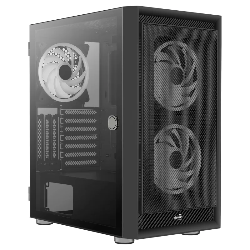 AeroCool Graphite v3 (Graphite-G-BK-v3) ACCM-PB24133.11 Midi-Tower-Gehäuse, ATX/MicroATX/Mini-ITX, Seitenteil aus gehärtetem Glas, ohne Netzteil, schwarz