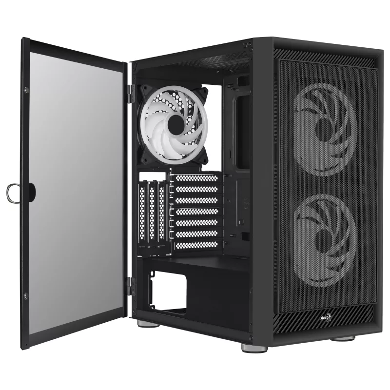 AeroCool Graphite v3 (Graphite-G-BK-v3) ACCM-PB24133.11 Midi-Tower-Gehäuse, ATX/MicroATX/Mini-ITX, Seitenteil aus gehärtetem Glas, ohne Netzteil, schwarz