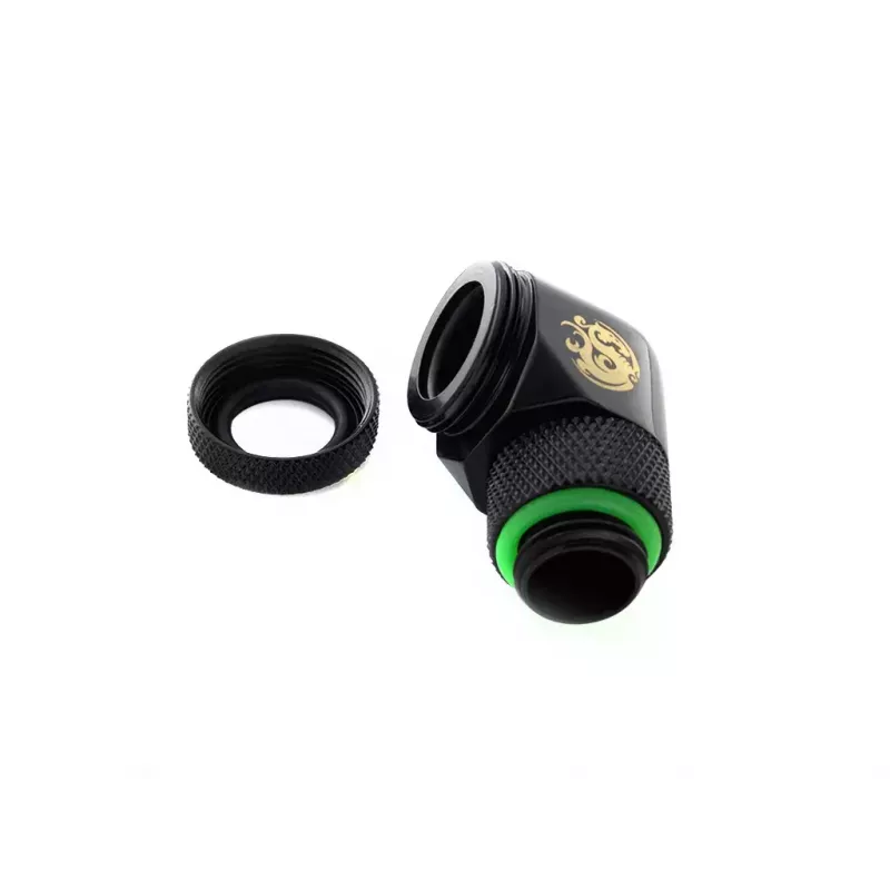 CPU/GPU-Flüssigkeitskühlungsanschluss BitsPower BP-MBE90RML Messing 90° drehbarer Adapter 1/4 Zoll Gewinde schwarz