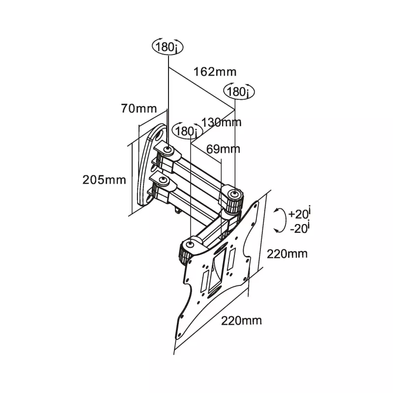 Wandhalterung InLine für TFT/LED/Plasma 58–107 cm (23–42 Zoll) neig-/schwenkbar, VESA 100x100–200x200, max. 30 kg, schwarz