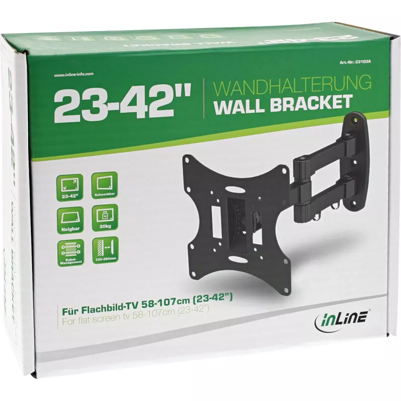 Wandhalterung InLine für TFT/LED/Plasma 58–107 cm (23–42 Zoll) neig-/schwenkbar, VESA 100x100–200x200, max. 30 kg, schwarz