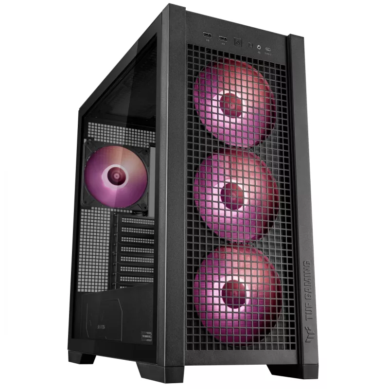 PC-Gehäuse ASUS TUF Gaming GT302 ARGB Midi Tower Schwarz — Hartglas, 3x140mm Front + 1x140mm Rückseite, USB-C