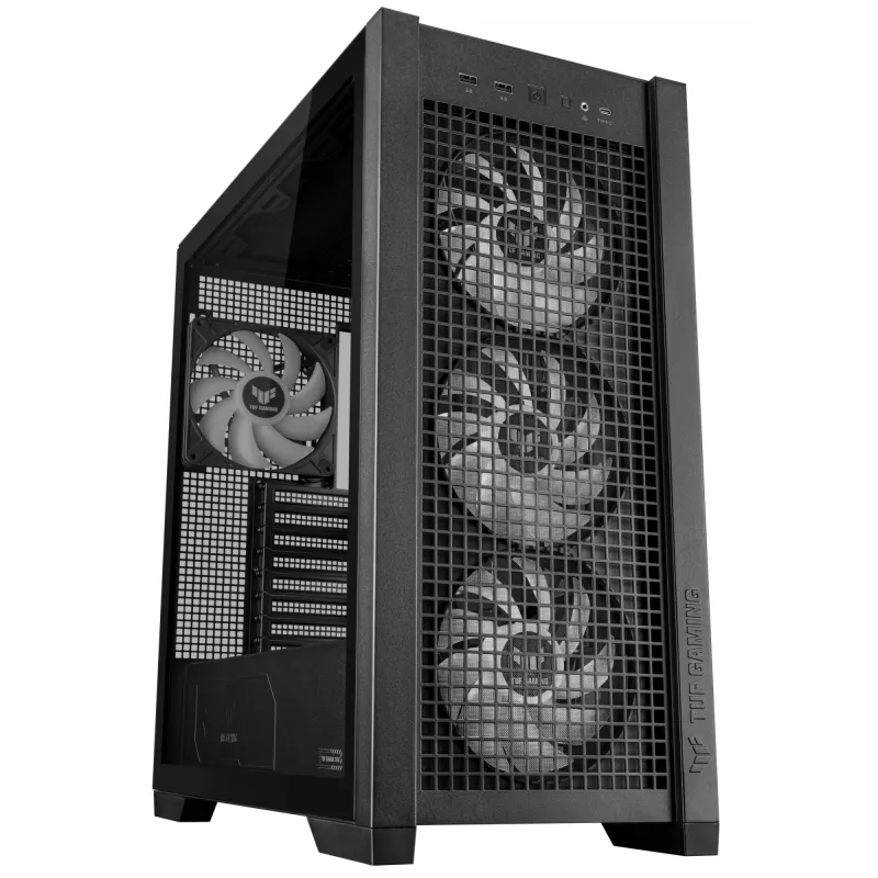 PC-Gehäuse ASUS TUF Gaming GT302 ARGB Midi Tower Schwarz — Hartglas, 3x140mm Front + 1x140mm Rückseite, USB-C