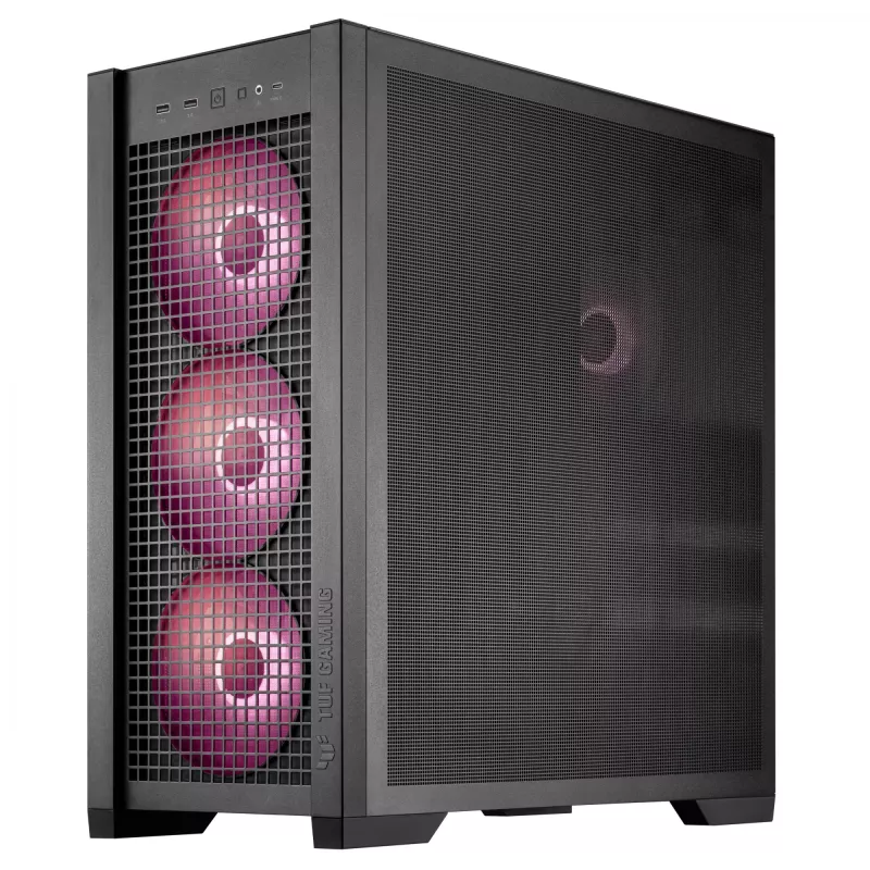 PC-Gehäuse ASUS TUF Gaming GT302 ARGB Midi Tower Schwarz — Hartglas, 3x140mm Front + 1x140mm Rückseite, USB-C