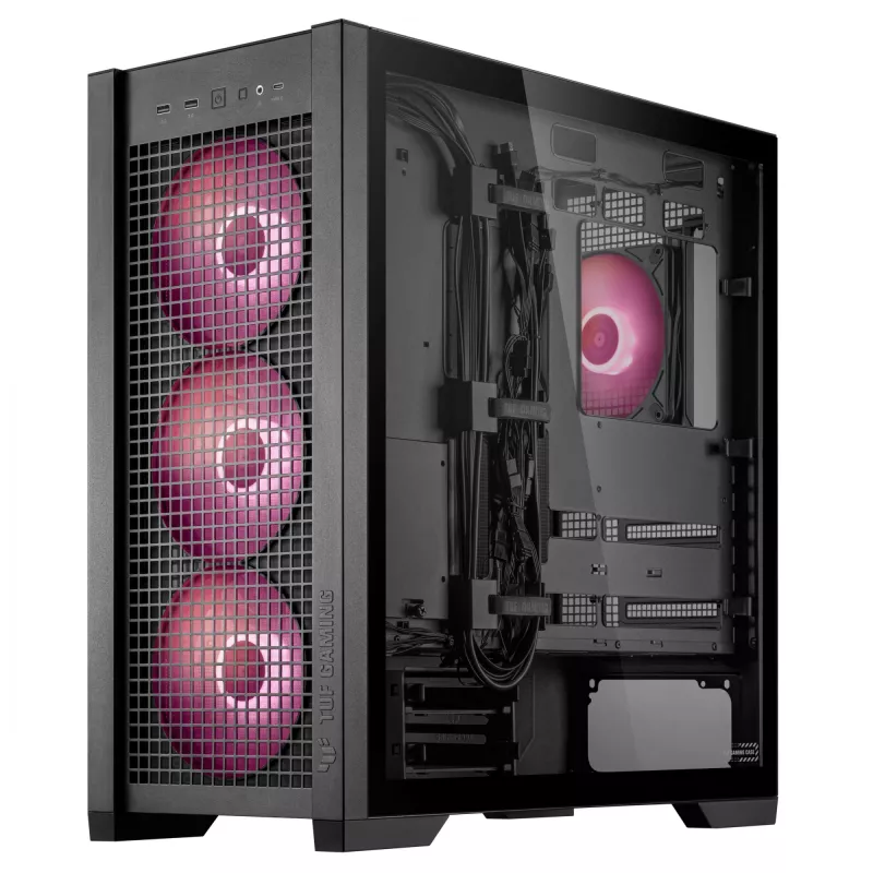 PC-Gehäuse ASUS TUF Gaming GT302 ARGB Midi Tower Schwarz — Hartglas, 3x140mm Front + 1x140mm Rückseite, USB-C