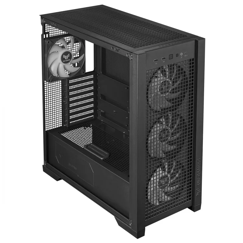 PC-Gehäuse ASUS TUF Gaming GT302 ARGB Midi Tower Schwarz — Hartglas, 3x140mm Front + 1x140mm Rückseite, USB-C