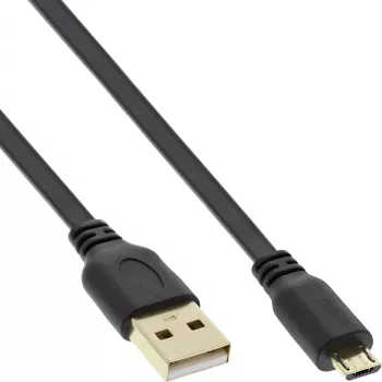 InLine Micro USB 2.0 Flachkabel USB A / Micro-B, schwarz / gold, 3m