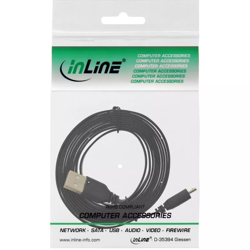 InLine Micro USB 2.0 Flachkabel USB A / Micro-B, schwarz / gold, 3m