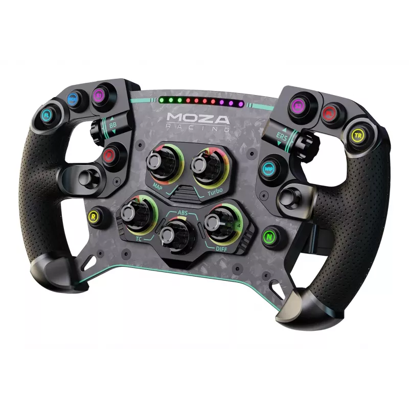Moza Racing GS V2P Lenkrad, Lenkrad, Kabelgebunden & Kabellos, Schwarz, Kohlenstofffaserverstärkter Kunststoff (CFK), Kohlefaser, Leder, Mikrofaser, Schnellverschluss, Batterie