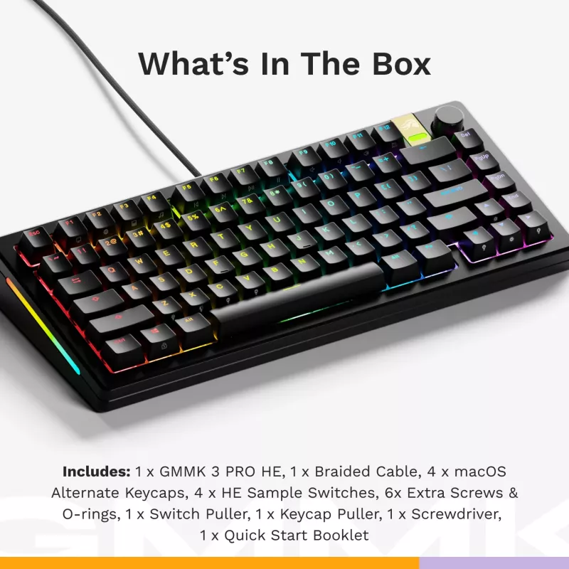 Mechanische Gaming-Tastatur GLORIOUS GMMK 3 PRO HE 75%, Kabelgebunden, USB, QWERTY, RGB, Schwarz