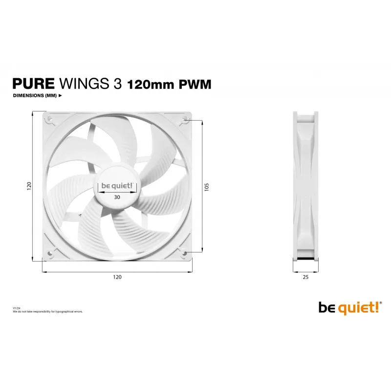 be quiet! Pure Wings 3 120mm PWM Weiß PC-Gehäuselüfter 12 cm 1 Stück