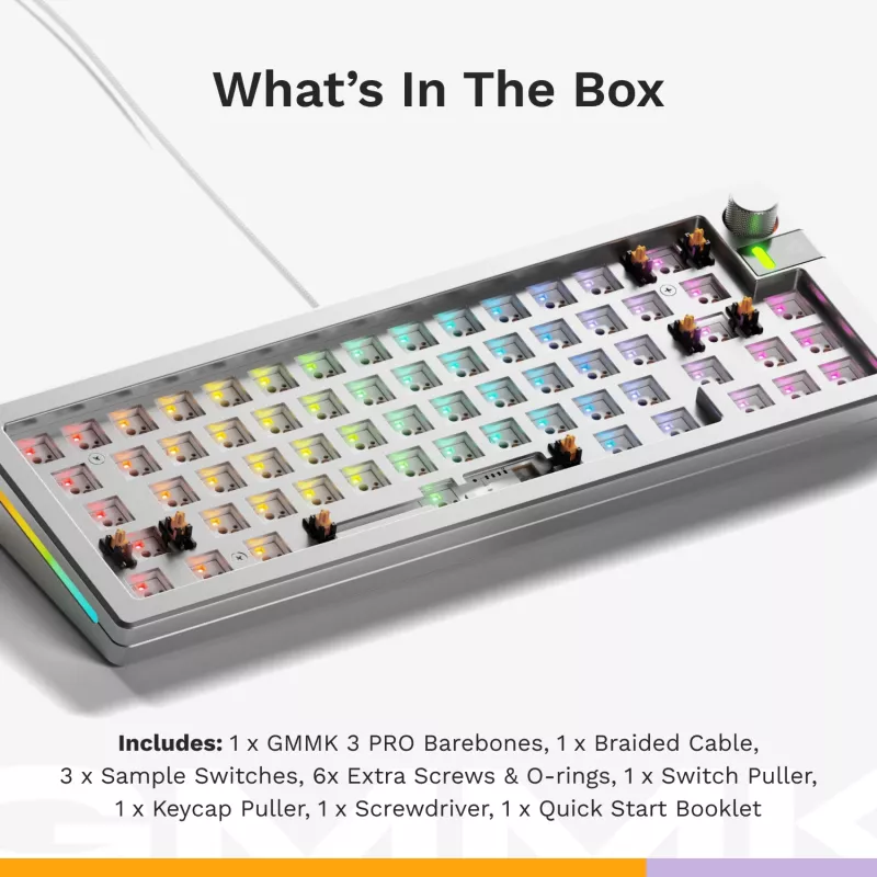 Mechanische Tastatur GLORIOUS GMMK 3 PRO 65% Barebones kabelgebunden Silber — 65% USB RGB, 2 m Kabel