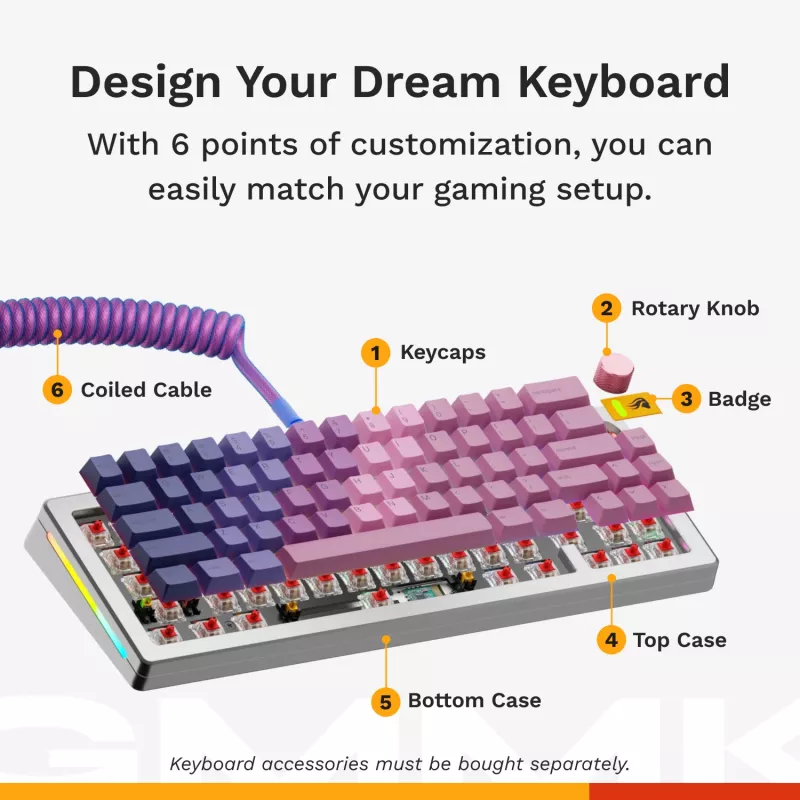 Mechanische Tastatur GLORIOUS GMMK 3 PRO 65% Barebones kabelgebunden Silber — 65% USB RGB, 2 m Kabel