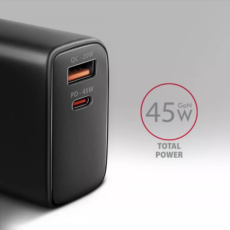 Ladegerät Axagon ACU-PQ45 QC 3.0 4.0 AFC FCP PPS PD 45W Schwarz
