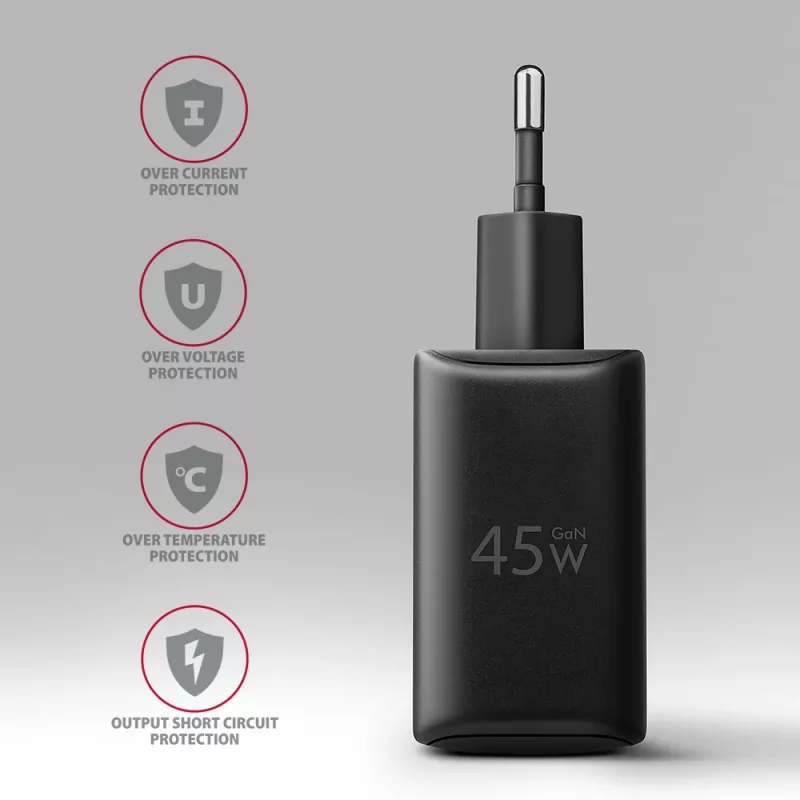 Ladegerät Axagon ACU-PQ45 QC 3.0 4.0 AFC FCP PPS PD 45W Schwarz