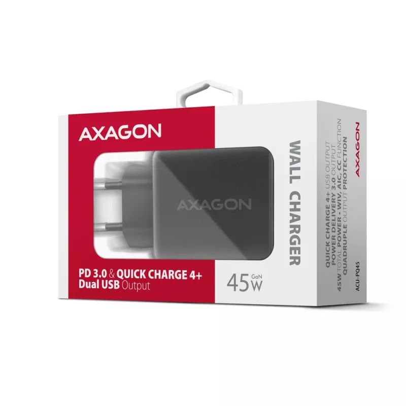 Ladegerät Axagon ACU-PQ45 QC 3.0 4.0 AFC FCP PPS PD 45W Schwarz
