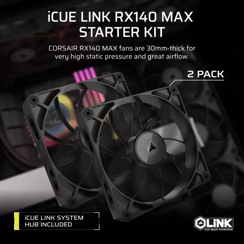 Lüfter Corsair iCUE LINK RX140 MAX 14 cm Schwarz 300-1600 U/min